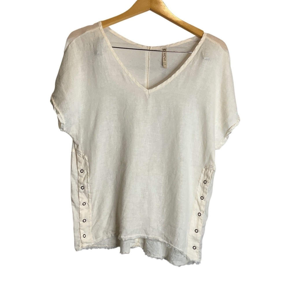 XCVI Linen Pullover Linen Top Raw Hem Grommets Lagenlook‎ Cottagecore Minimalist